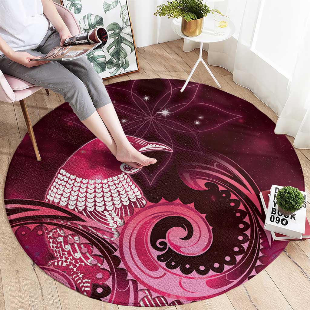 New Zealand Matariki Round Carpet Maori Tui Bird Magenta Galaxy