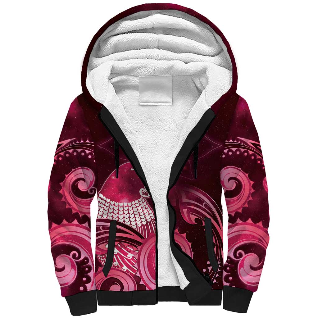 New Zealand Matariki Sherpa Hoodie Maori Tui Bird Magenta Galaxy DT05 Unisex Magenta - Polynesian Pride