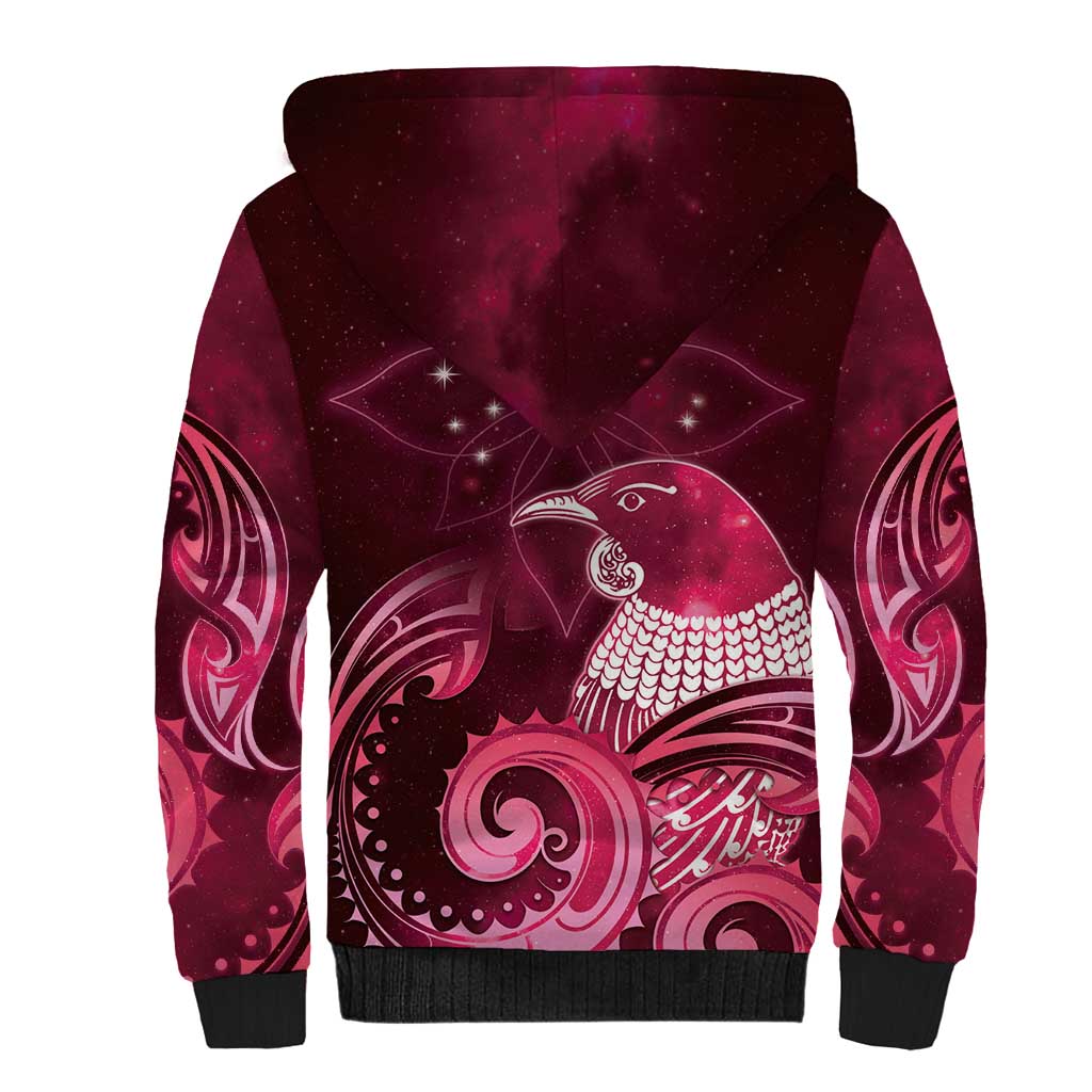 New Zealand Matariki Sherpa Hoodie Maori Tui Bird Magenta Galaxy DT05 - Polynesian Pride