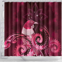 New Zealand Matariki Shower Curtain Maori Tui Bird Magenta Galaxy