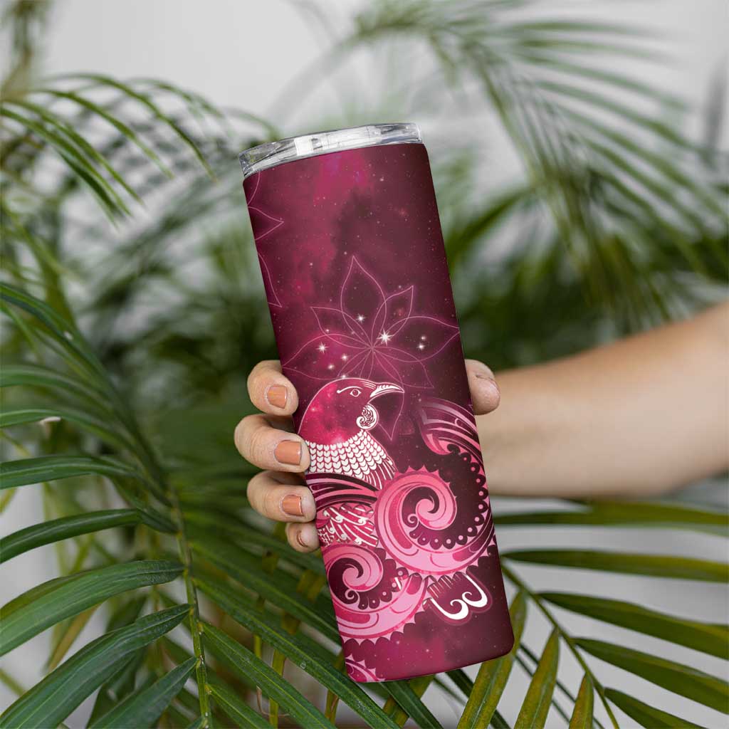 New Zealand Matariki Skinny Tumbler Maori Tui Bird Magenta Galaxy