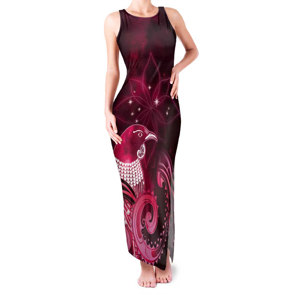 New Zealand Matariki Tank Maxi Dress Maori Tui Bird Magenta Galaxy DT05 Women Magenta - Polynesian Pride