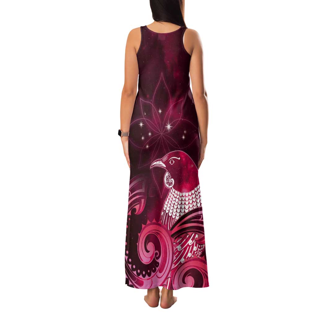 New Zealand Matariki Tank Maxi Dress Maori Tui Bird Magenta Galaxy DT05 - Polynesian Pride