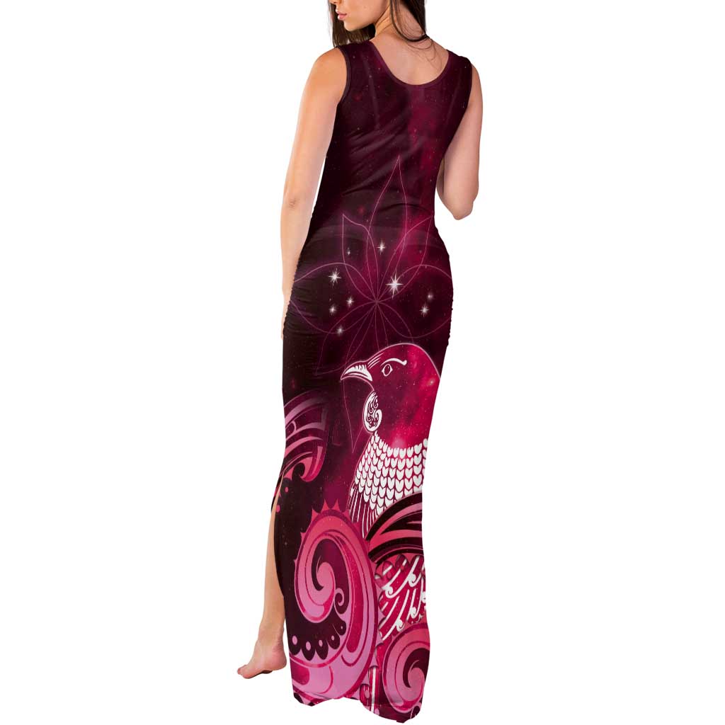 New Zealand Matariki Tank Maxi Dress Maori Tui Bird Magenta Galaxy DT05 - Polynesian Pride