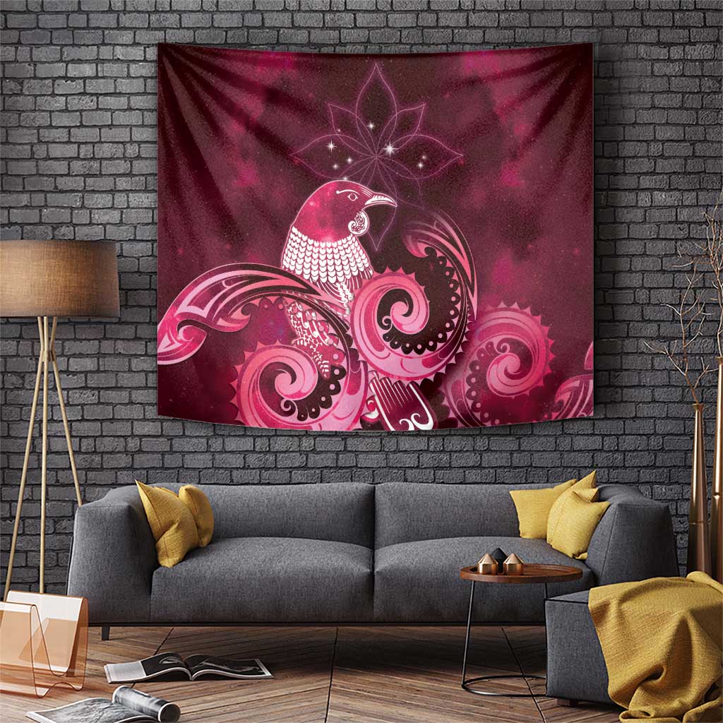 New Zealand Matariki Tapestry Maori Tui Bird Magenta Galaxy