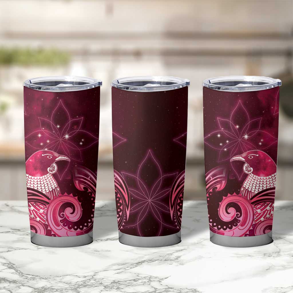 New Zealand Matariki Tumbler Cup Maori Tui Bird Magenta Galaxy
