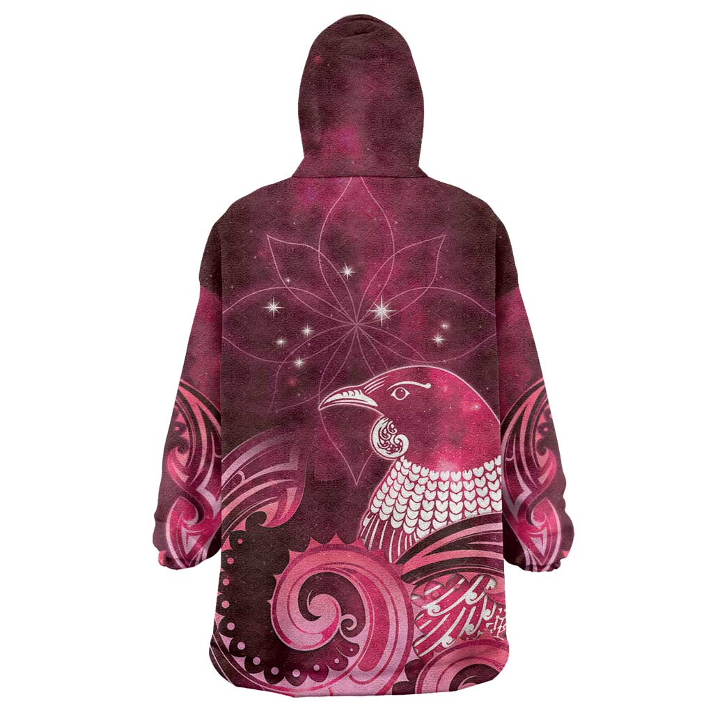 New Zealand Matariki Wearable Blanket Hoodie Maori Tui Bird Magenta Galaxy DT05 - Polynesian Pride
