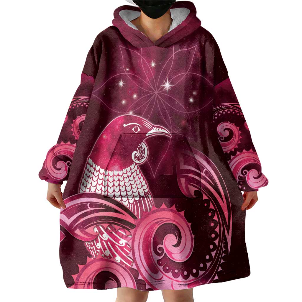New Zealand Matariki Wearable Blanket Hoodie Maori Tui Bird Magenta Galaxy DT05 - Polynesian Pride