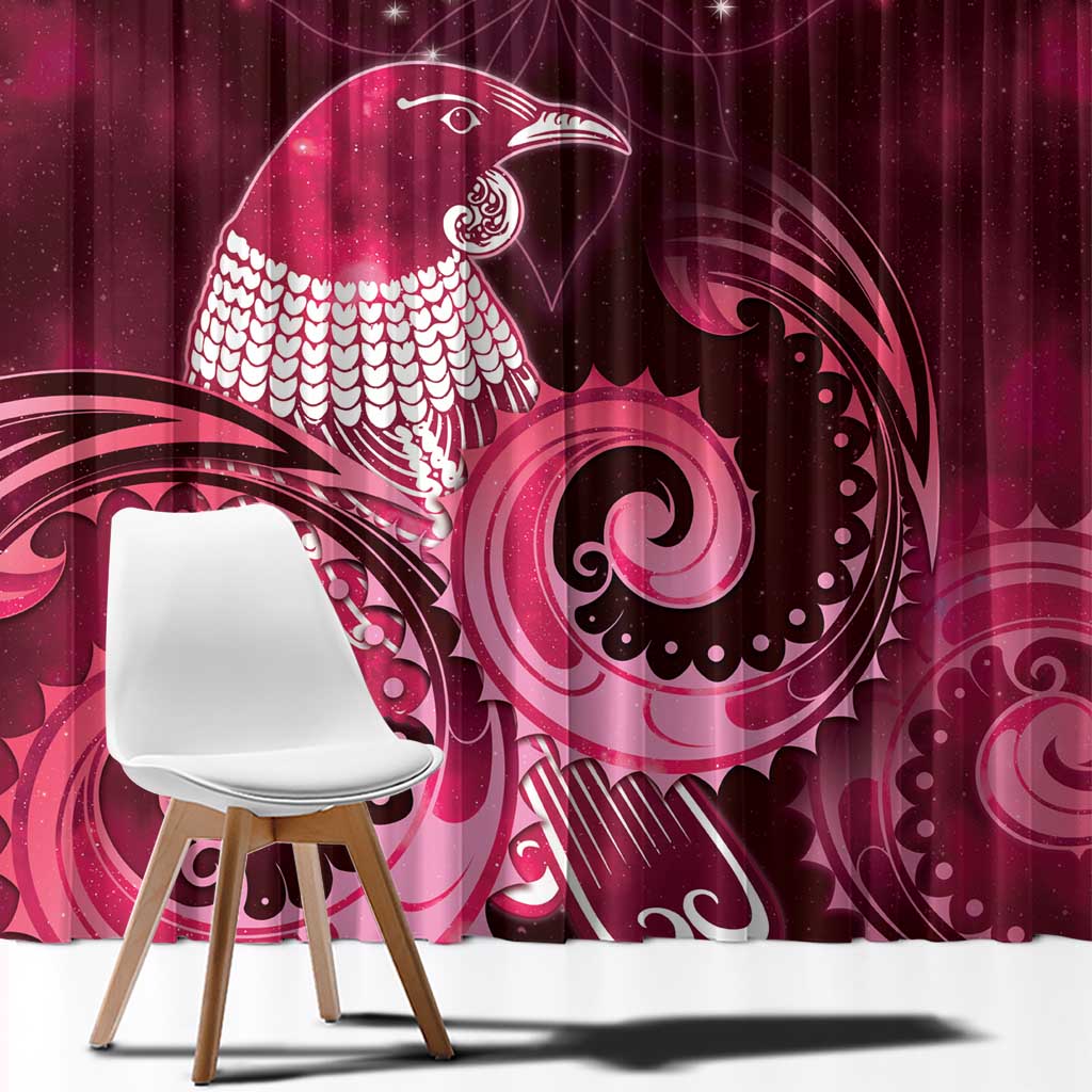 New Zealand Matariki Window Curtain Maori Tui Bird Magenta Galaxy
