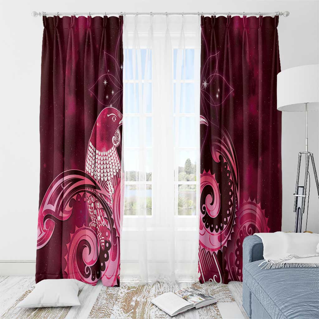 New Zealand Matariki Window Curtain Maori Tui Bird Magenta Galaxy