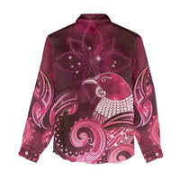 New Zealand Matariki Women Casual Shirt Maori Tui Bird Magenta Galaxy