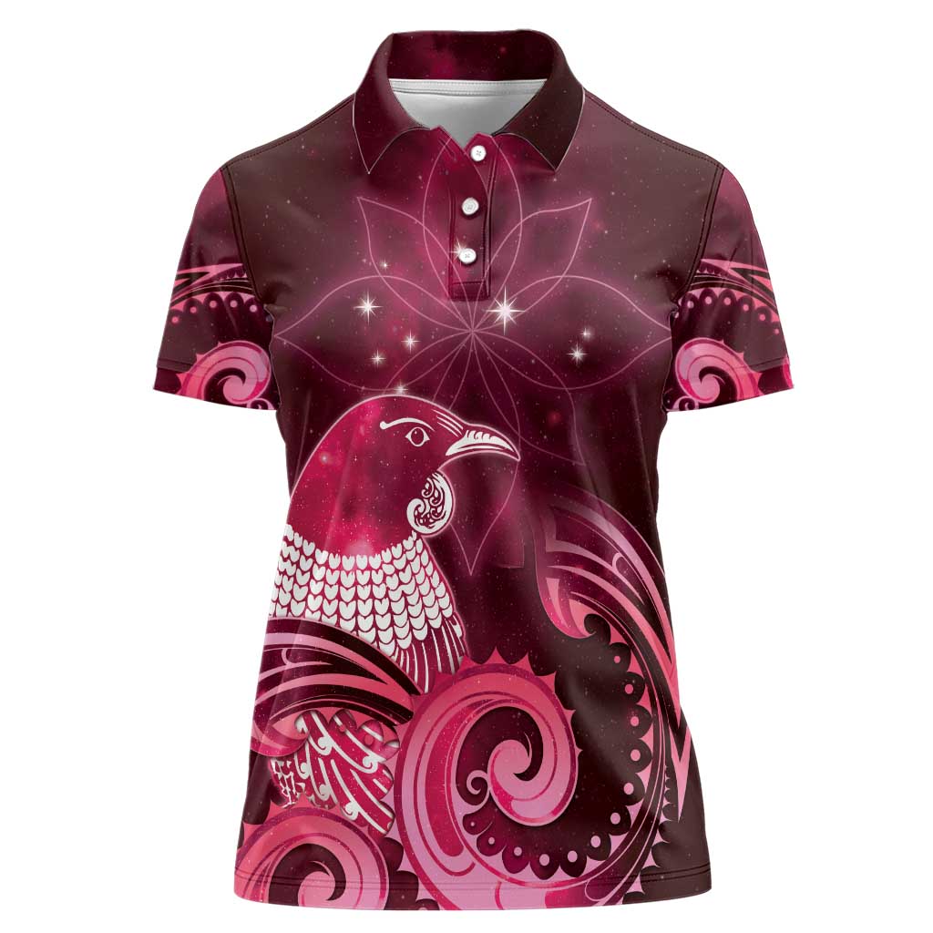 New Zealand Matariki Women Polo Shirt Maori Tui Bird Magenta Galaxy DT05 Female Magenta - Polynesian Pride