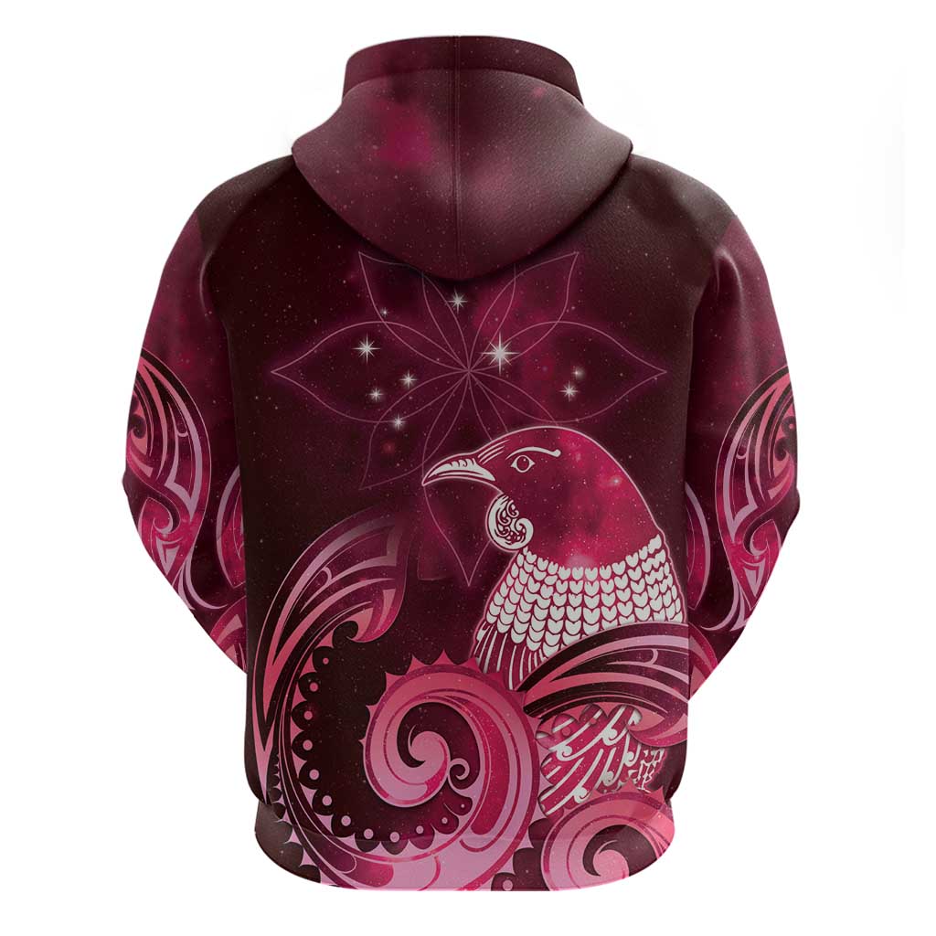 New Zealand Matariki Zip Hoodie Maori Tui Bird Magenta Galaxy DT05 - Polynesian Pride