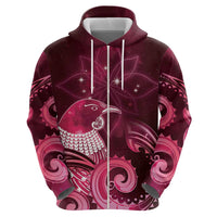New Zealand Matariki Zip Hoodie Maori Tui Bird Magenta Galaxy DT05 - Polynesian Pride