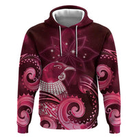New Zealand Matariki Zip Hoodie Maori Tui Bird Magenta Galaxy DT05 Pullover Hoodie Magenta - Polynesian Pride