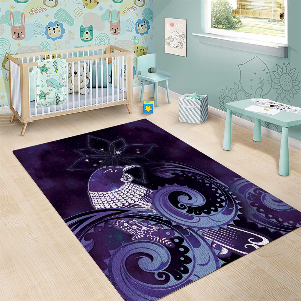 New Zealand Matariki Area Rug Maori Tui Bird Purple Galaxy