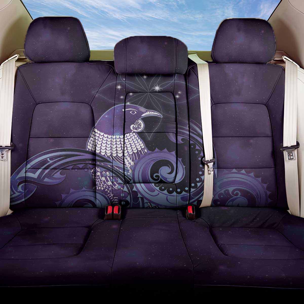New Zealand Matariki Back Car Seat Cover Maori Tui Bird Purple Galaxy