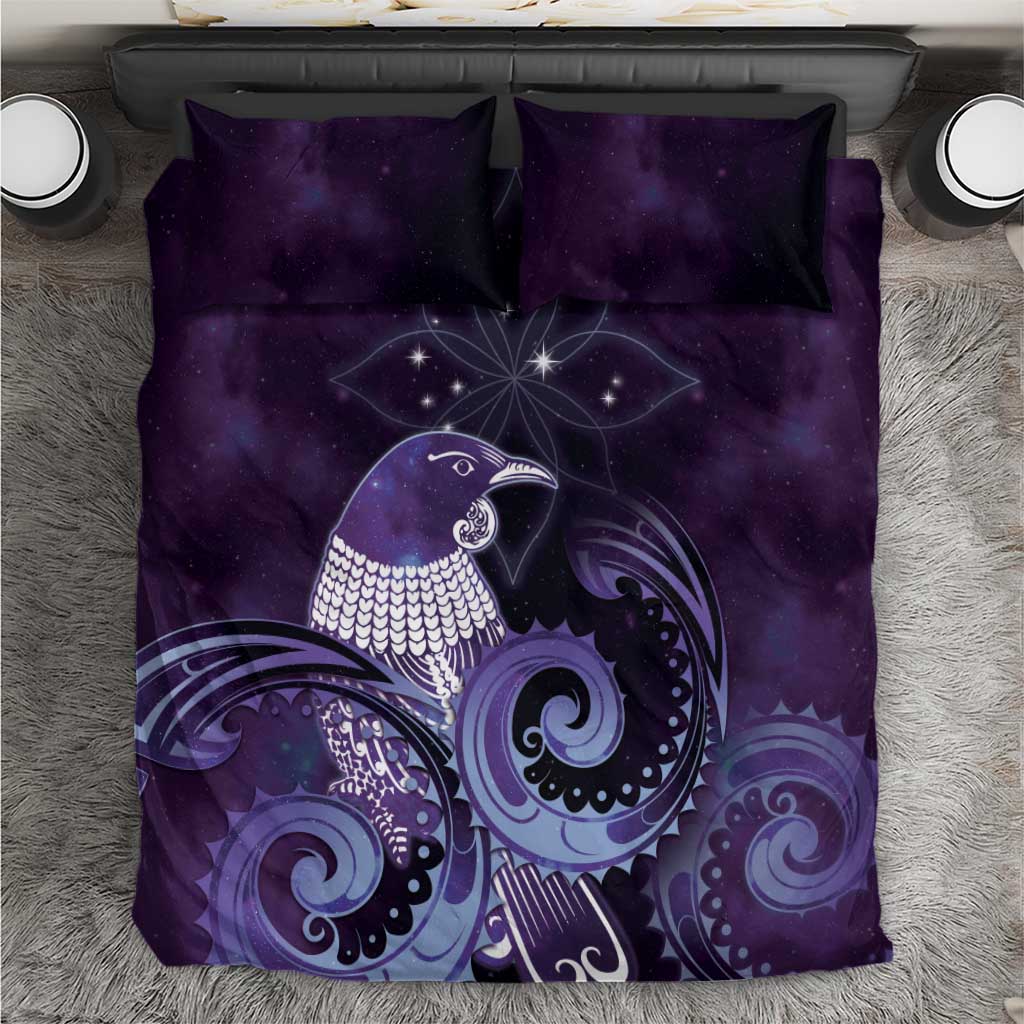 New Zealand Matariki Bedding Set Maori Tui Bird Purple Galaxy