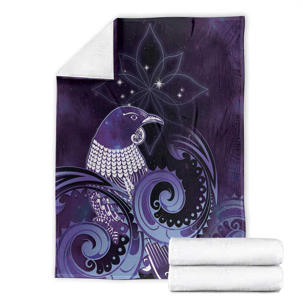 New Zealand Matariki Blanket Maori Tui Bird Purple Galaxy