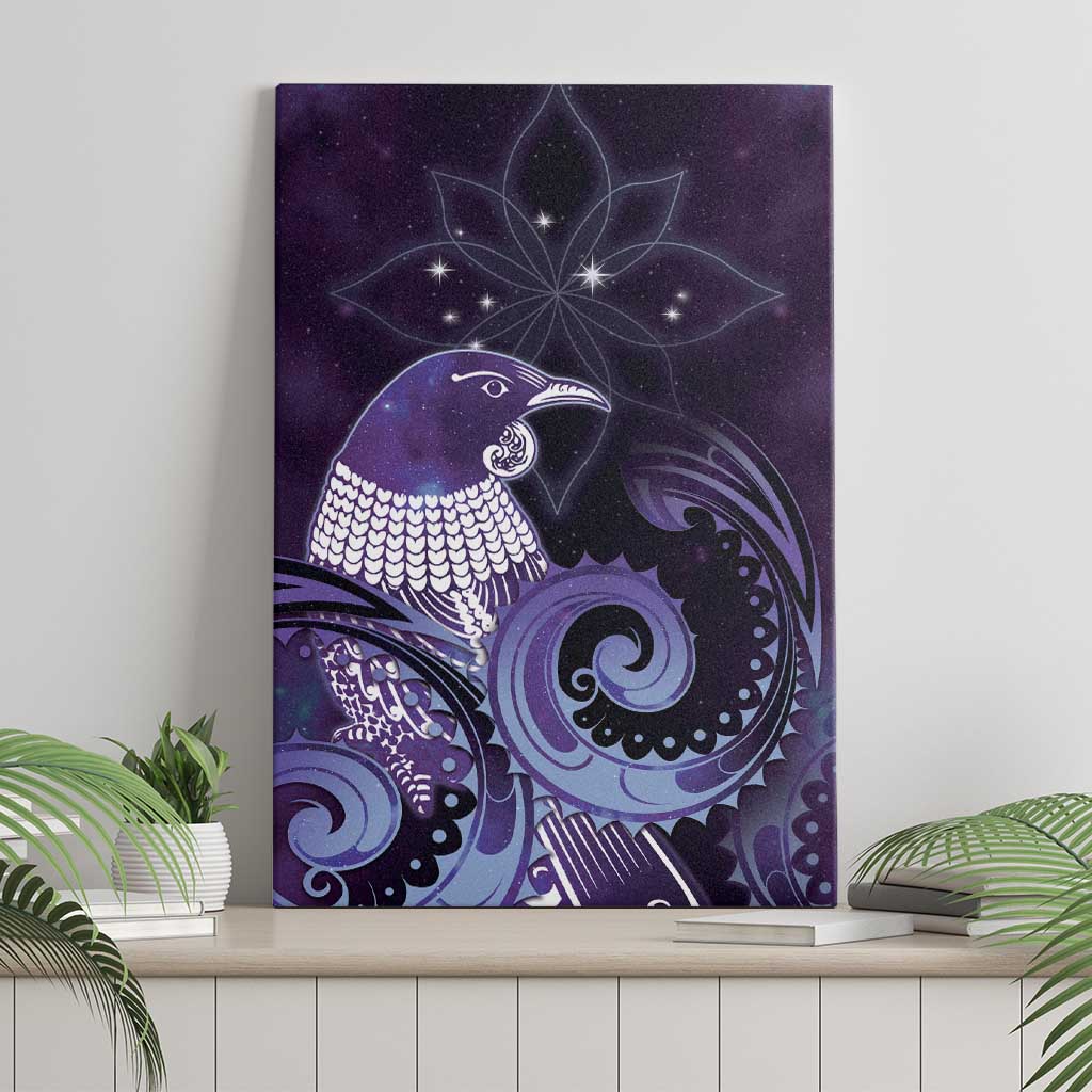 New Zealand Matariki Canvas Wall Art Maori Tui Bird Purple Galaxy