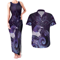 New Zealand Matariki Couples Matching Tank Maxi Dress and Hawaiian Shirt Maori Tui Bird Purple Galaxy DT05 Purple - Polynesian Pride
