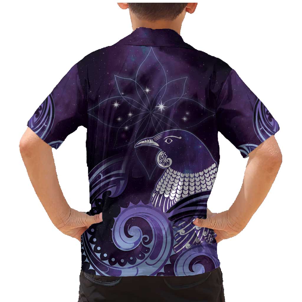 New Zealand Matariki Family Matching Mermaid Dress and Hawaiian Shirt Maori Tui Bird Purple Galaxy DT05 - Polynesian Pride