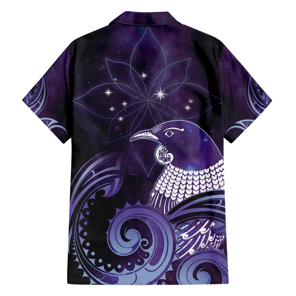 New Zealand Matariki Family Matching Puletasi and Hawaiian Shirt Maori Tui Bird Purple Galaxy DT05 - Polynesian Pride