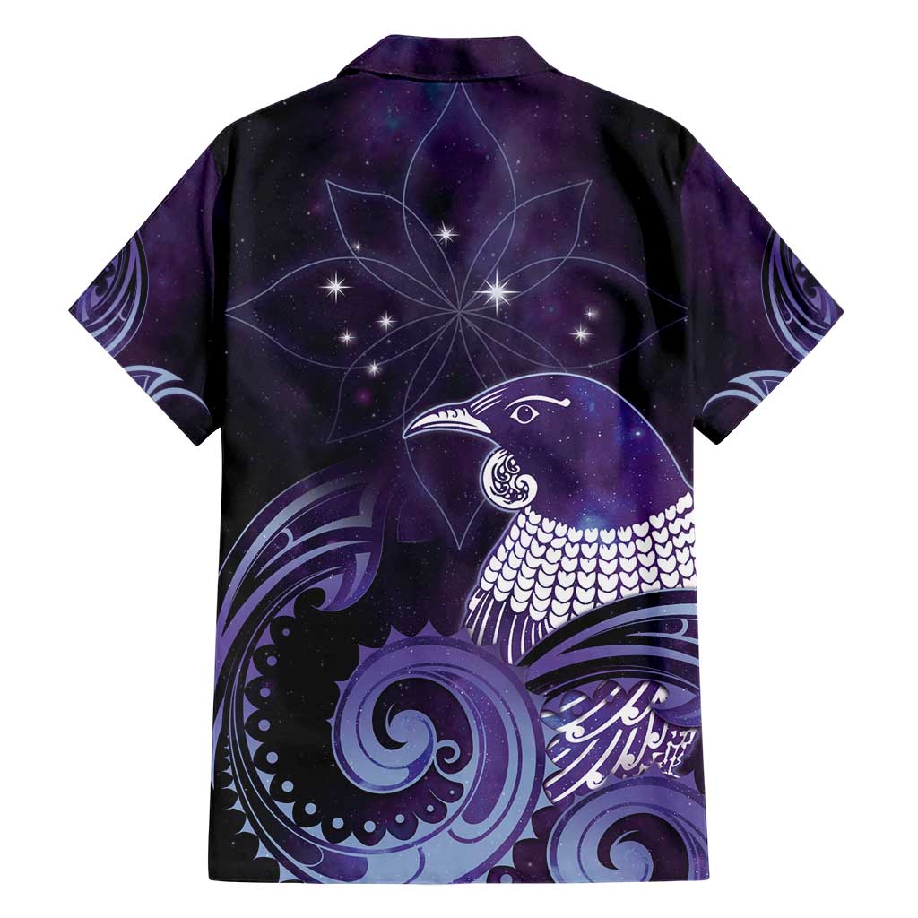 New Zealand Matariki Family Matching Short Sleeve Bodycon Dress and Hawaiian Shirt Maori Tui Bird Purple Galaxy DT05 - Polynesian Pride