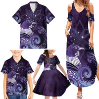 New Zealand Matariki Family Matching Summer Maxi Dress and Hawaiian Shirt Maori Tui Bird Purple Galaxy DT05 - Polynesian Pride