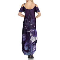 New Zealand Matariki Family Matching Summer Maxi Dress and Hawaiian Shirt Maori Tui Bird Purple Galaxy DT05 - Polynesian Pride