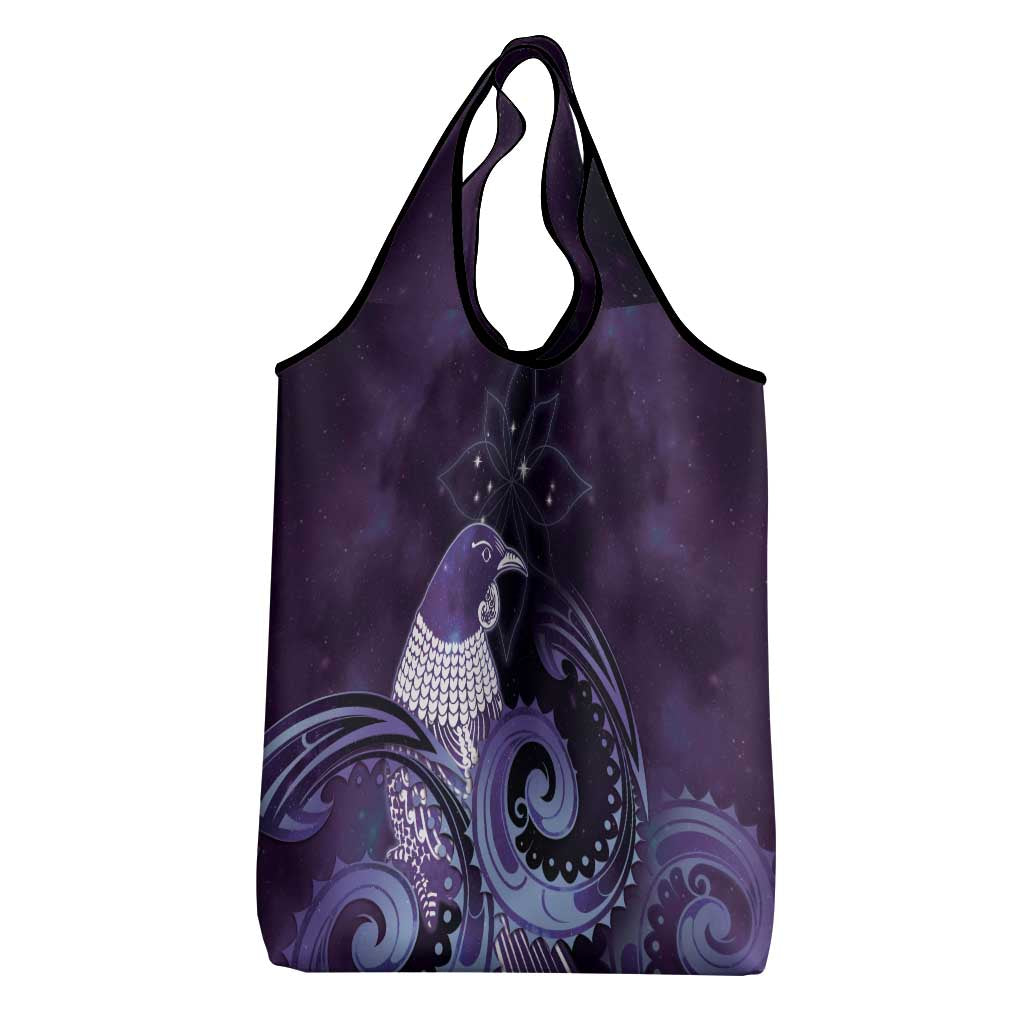 New Zealand Matariki Grocery Bag Maori Tui Bird Purple Galaxy