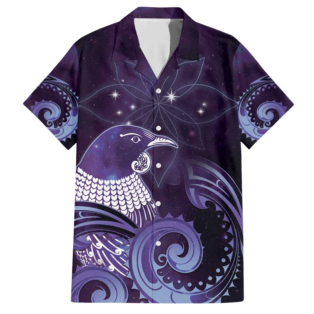 New Zealand Matariki Hawaiian Shirt Maori Tui Bird Purple Galaxy DT05 Purple - Polynesian Pride