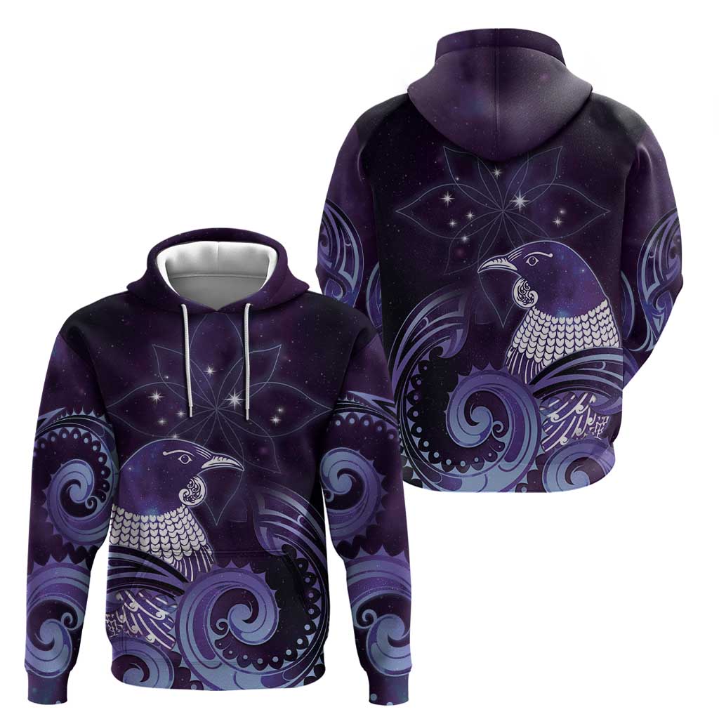 New Zealand Matariki Hoodie Maori Tui Bird Purple Galaxy DT05 - Polynesian Pride