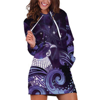 New Zealand Matariki Hoodie Dress Maori Tui Bird Purple Galaxy DT05 Purple - Polynesian Pride