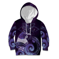 New Zealand Matariki Kid Hoodie Maori Tui Bird Purple Galaxy DT05 Hoodie Purple - Polynesian Pride