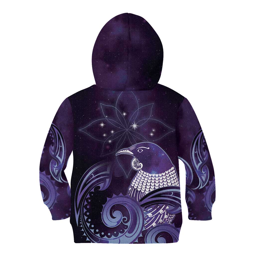 New Zealand Matariki Kid Hoodie Maori Tui Bird Purple Galaxy DT05 - Polynesian Pride