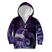 New Zealand Matariki Kid Hoodie Maori Tui Bird Purple Galaxy DT05 Zip Hoodie Purple - Polynesian Pride