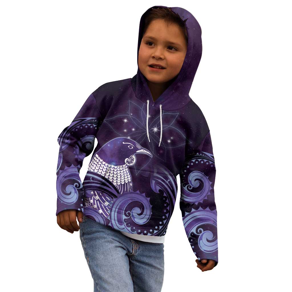 New Zealand Matariki Kid Hoodie Maori Tui Bird Purple Galaxy DT05 - Polynesian Pride