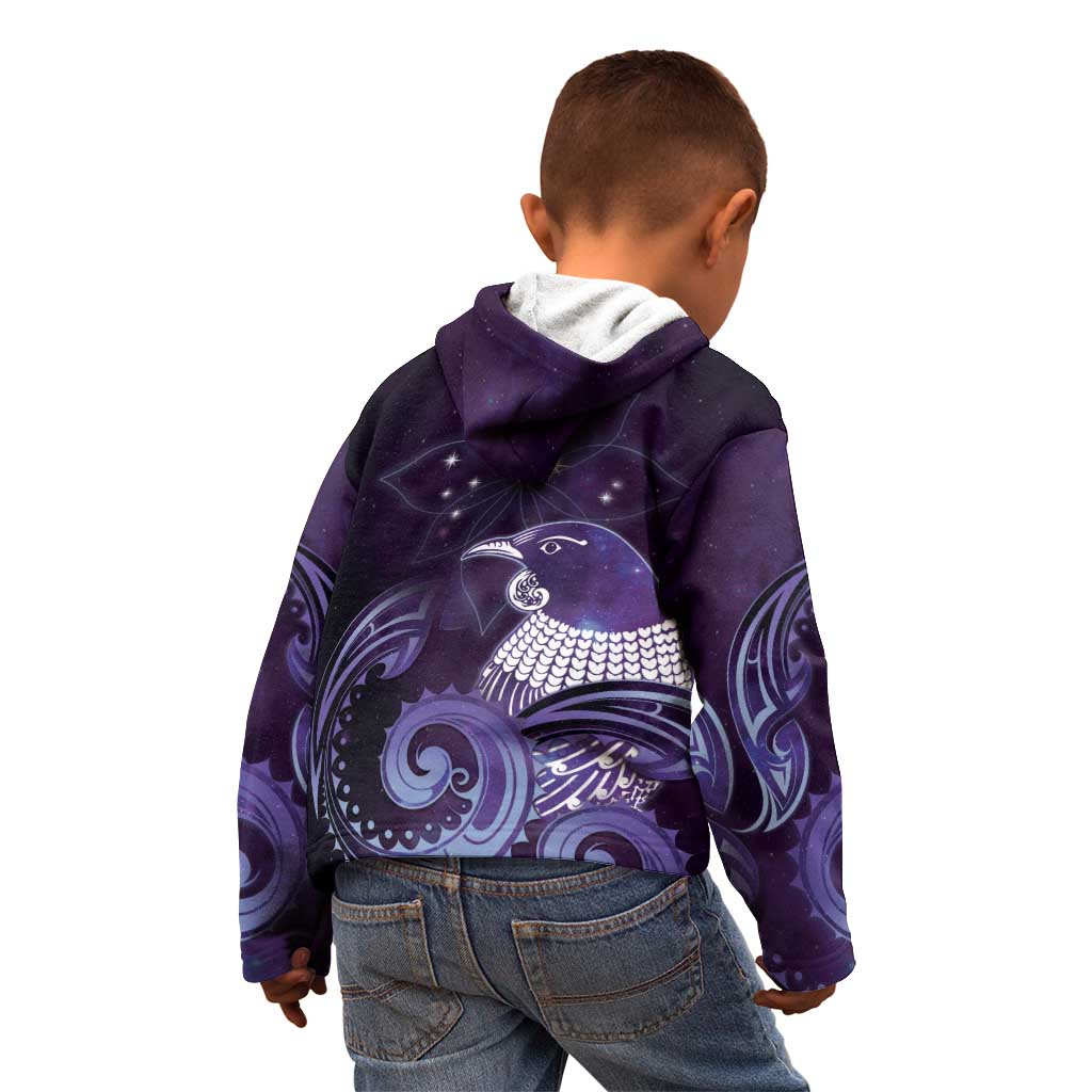New Zealand Matariki Kid Hoodie Maori Tui Bird Purple Galaxy DT05 - Polynesian Pride