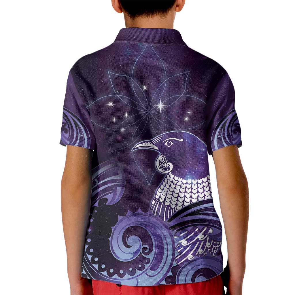 New Zealand Matariki Kid Polo Shirt Maori Tui Bird Purple Galaxy DT05 - Polynesian Pride