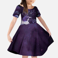 New Zealand Matariki Kid Short Sleeve Dress Maori Tui Bird Purple Galaxy DT05 KID Purple - Polynesian Pride
