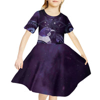 New Zealand Matariki Kid Short Sleeve Dress Maori Tui Bird Purple Galaxy DT05 - Polynesian Pride