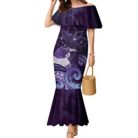 New Zealand Matariki Mermaid Dress Maori Tui Bird Purple Galaxy DT05 Women Purple - Polynesian Pride