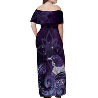 New Zealand Matariki Off Shoulder Maxi Dress Maori Tui Bird Purple Galaxy DT05 - Polynesian Pride