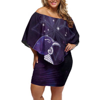 New Zealand Matariki Off Shoulder Short Dress Maori Tui Bird Purple Galaxy DT05 Women Purple - Polynesian Pride