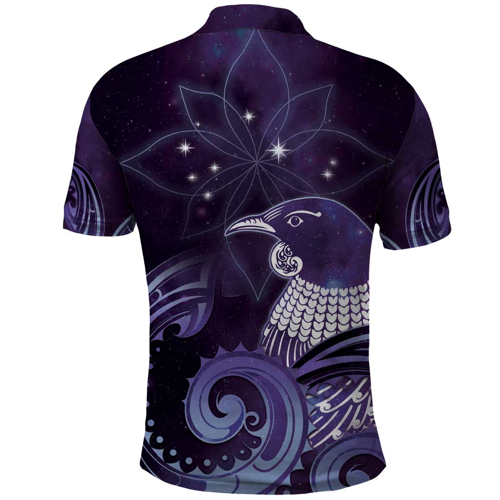 New Zealand Matariki Polo Shirt Maori Tui Bird Purple Galaxy DT05 - Polynesian Pride