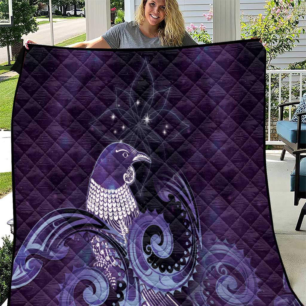 New Zealand Matariki Quilt Maori Tui Bird Purple Galaxy