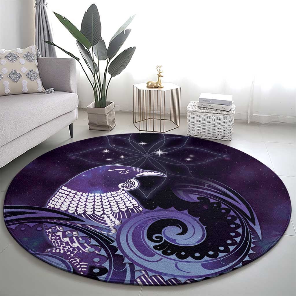 New Zealand Matariki Round Carpet Maori Tui Bird Purple Galaxy