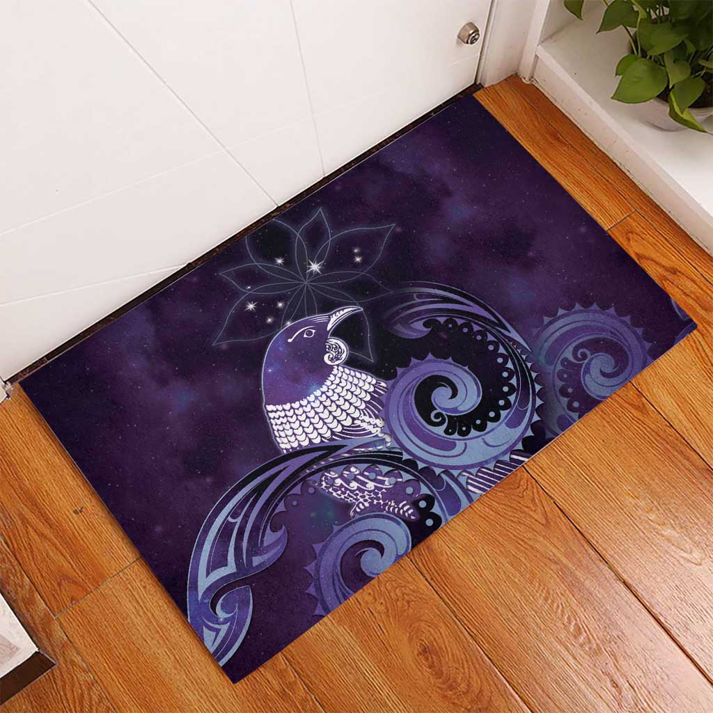 New Zealand Matariki Rubber Doormat Maori Tui Bird Purple Galaxy