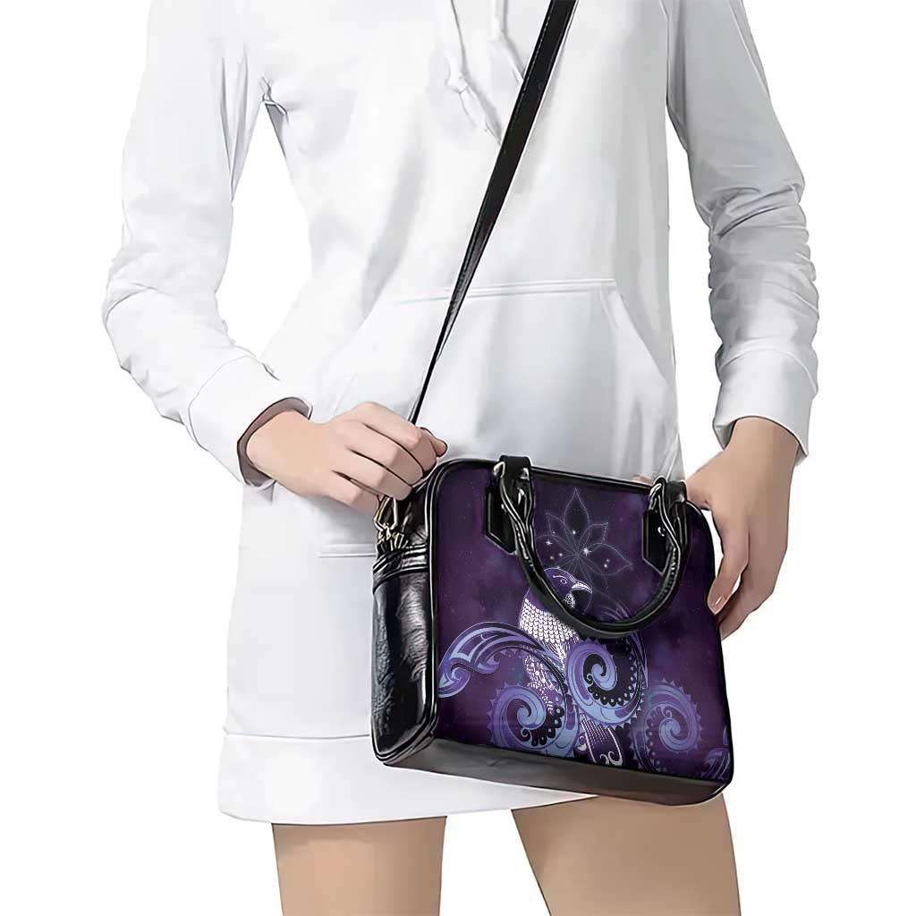 New Zealand Matariki Shoulder Handbag Maori Tui Bird Purple Galaxy
